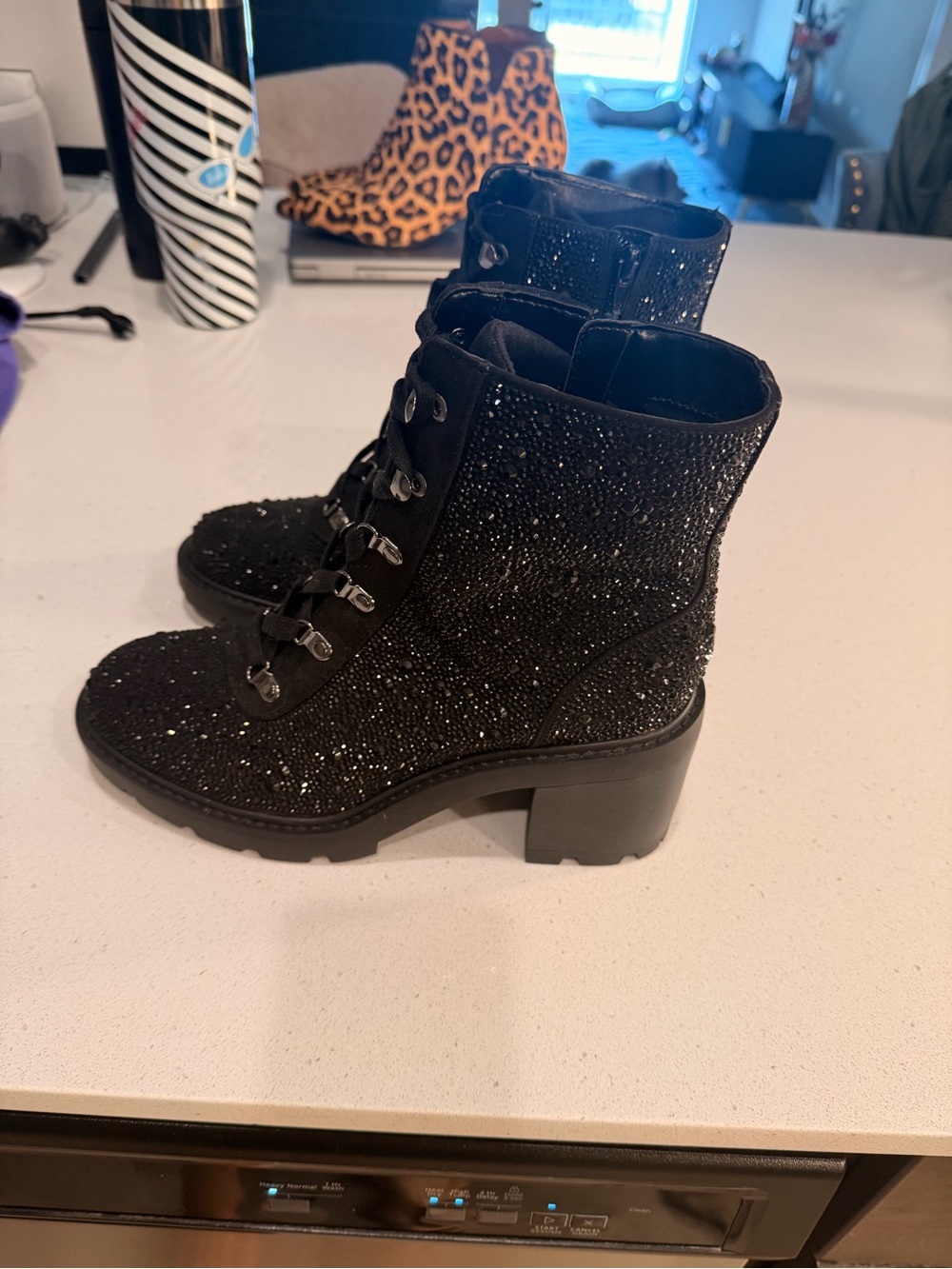 INC Black Glitter Boots - Women's